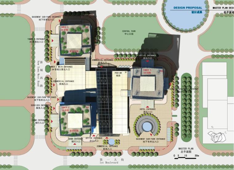 [天津]超高层现代风格塔楼商业综合楼建筑设计方案文本-超高层现代风格塔楼商业综合楼建筑总平面图