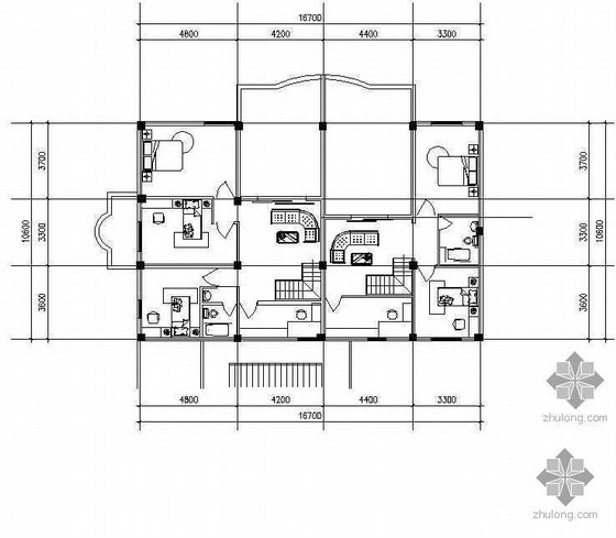 5层住宅一梯两户剖面图资料下载-板式多层一梯两户有跃层户型图(90/90)
