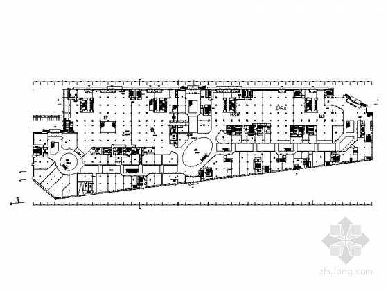 [河北]现代风格对称式商业综合体建筑设计方案图（含效果图及预算表）-现代风格对称式商业综合体建筑首层平面图 