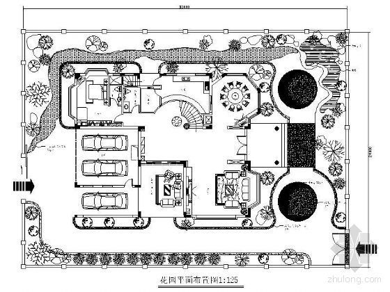 别墅庭院花园景观平面图资料下载-某花园别墅平面图