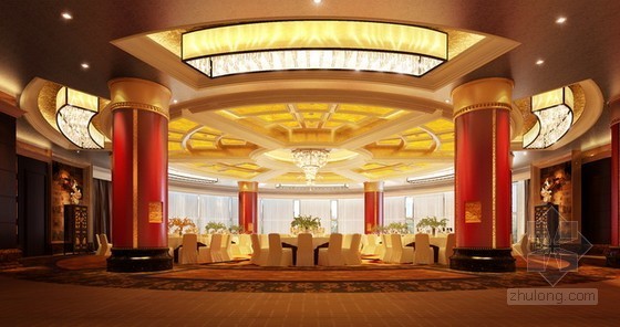 中国饭店宴会厅3d模型下载- 