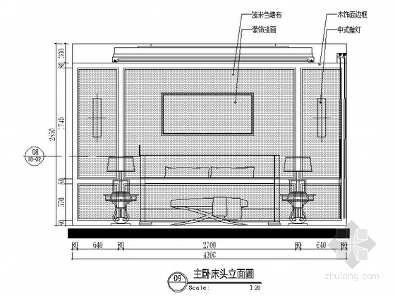 [山西]精品中式风情四室两厅样板间CAD装修施工图（含效果）主卧立面图