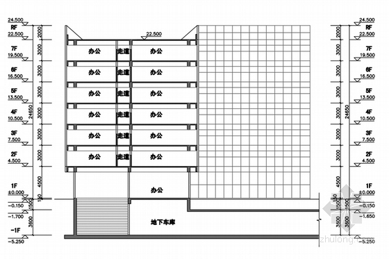 [上海]现代风格高层办公综合体建筑设计方案文本-现代风格高层办公综合体建筑设计剖面图