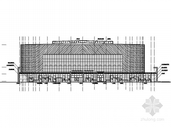[北京]三层体育馆建筑设计方案图（含商业）-三层体育馆建筑立面图