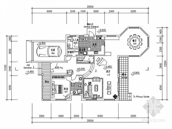 160平方独栋别墅资料下载-某二层独栋别墅户型图（西入口、281平方米）