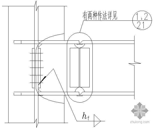 钢柱与钢梁连接详图资料下载-某框架横梁与工字形截面柱的刚性连接节点构造详图