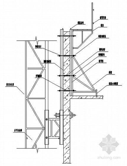 桥梁钢模板加固示意资料下载-外墙组合钢模板爬架处支设示意图