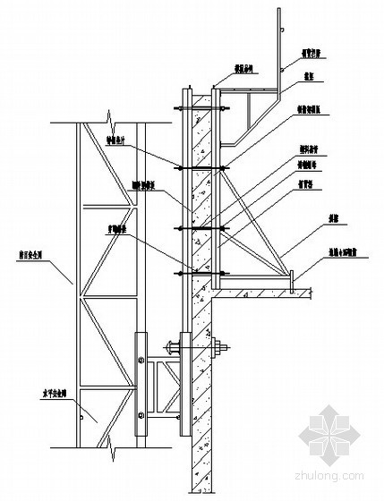钢爬架方案资料下载-外墙组合钢模板爬架处支设示意图