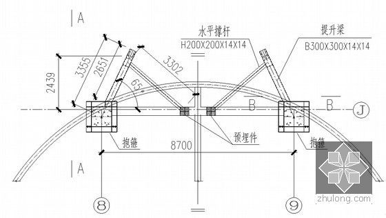 [浙江]超高层双塔楼钢结构连廊提升施工方案（连廊跨度45.4m）-提升架平面布置图