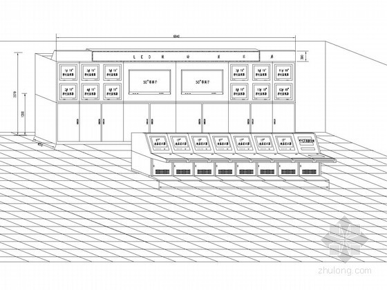智能大厦弱电系统集成图纸-控制中心电视墙及监控台效果图 