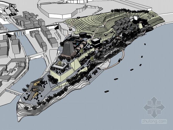 景观水sketchup资料下载-滨水商业建筑SketchUp模型下载