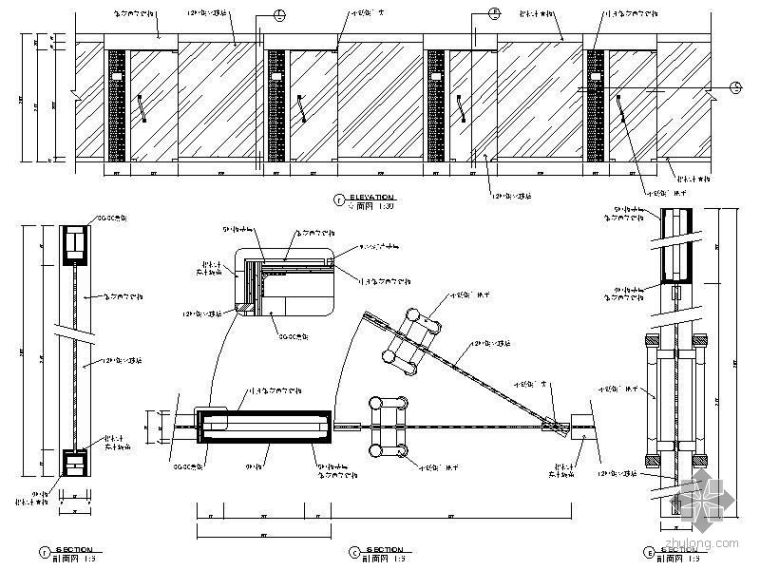 建筑生活办公区临建图纸资料下载-办公区玻璃隔断详图