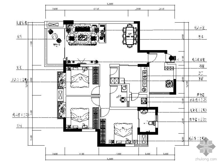 室内装修施工图欧式资料下载-欧式三居室内装修图