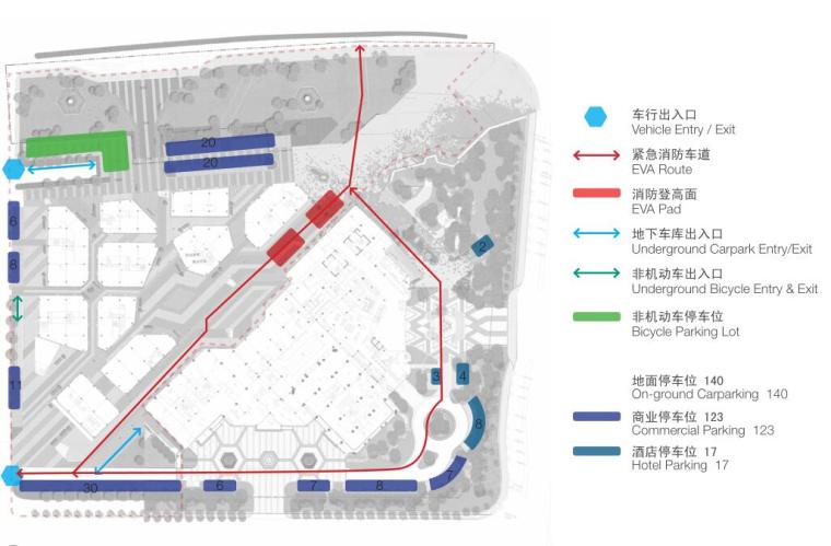 [江苏]绿地扬州运河纪商业景观方案设计（PDF+52页）-一层车行流线