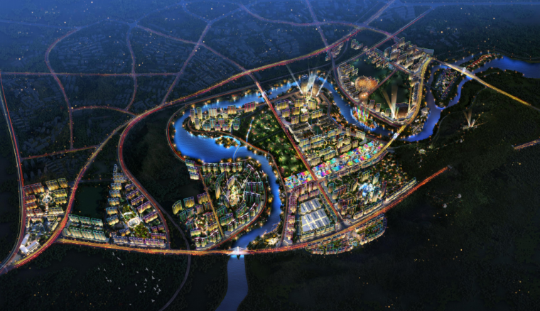 [湖南]东安滨江国际新城概念性总体规划与城市设计-[湖南]东安滨江国际知名地产概念性总体规划与城市设计 A-3鸟瞰效果图