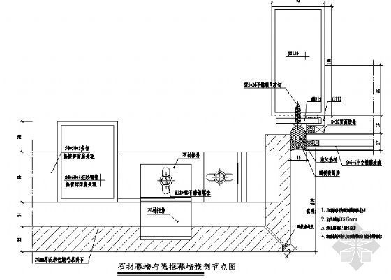 外墙隐框石材幕墙墙图集资料下载-石材幕墙与隐框幕墙横剖节点图
