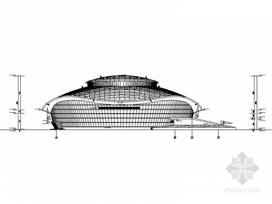 [大连]单层网架结构乙级室内田径馆建筑施工图-单层网架结构乙级室内田径馆建筑立面图