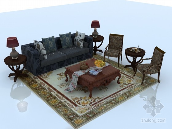 欧式复古沙发3D模型资料下载-复古欧式沙发3D模型下载