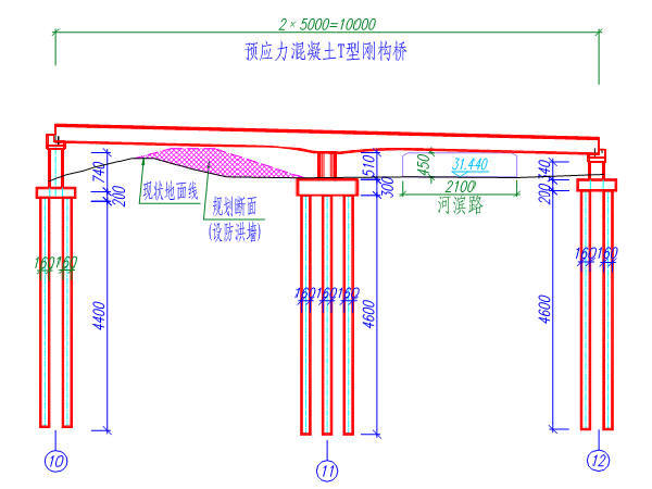 泉河桥主桥及引桥图纸全套413张CAD（中承式120m钢箱拱桥,观景廊道,T型刚构,现浇箱梁）-2x50m跨堤桥立面图