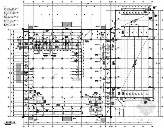 [上海]三层钢混组合结构体育馆、游泳馆结构施工图-一层梁配筋图 