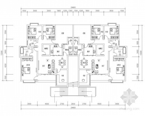 四室一厅两层平面图资料下载-某顶层跃层花园洋房户型平面图