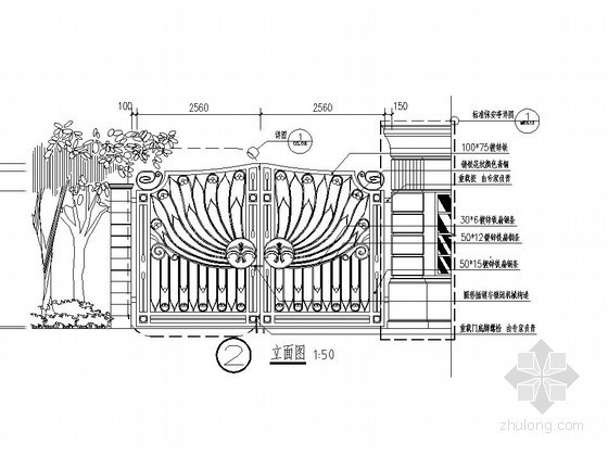 铁艺施工cad资料下载-铁艺大门施工图