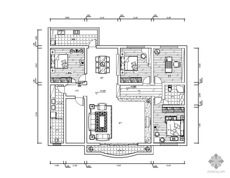 别墅彩色平面户型图资料下载-四居室平面户型图