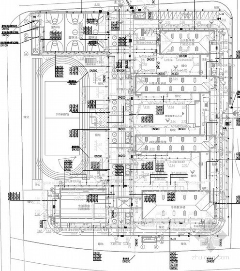 上海小学建筑资料下载-[上海]大型社区小学建筑群给排水消防施工图（甲级设计院）