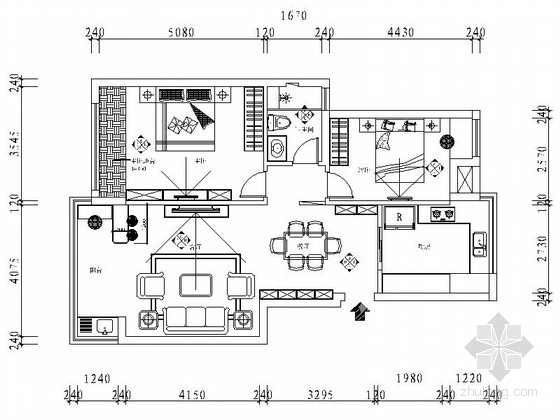 85平米两居室装修图纸资料下载-现代高档两居室设计CAD装修图
