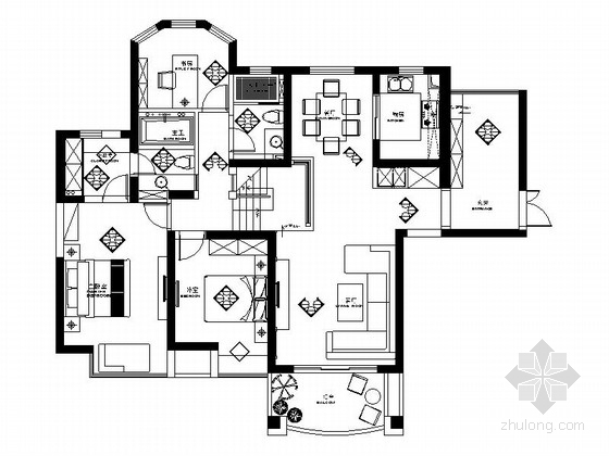 公寓装饰图资料下载-[南通]150平现代中式风格跃层公寓装修施工图（含效果）