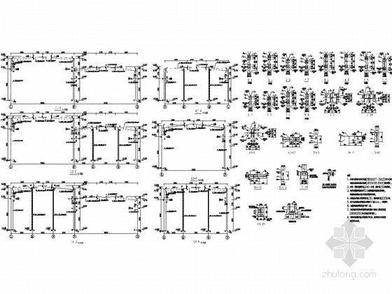 [陕西]主体一层局部三层轻钢框架结构车间结构施工图（含建筑）-钢节点布置图 