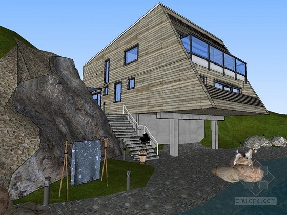 全预制住宅建筑图纸资料下载-木制住宅SketchUp模型下载
