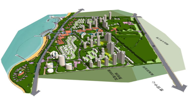 [山东]烟台元亨园海滨综合居住区规划设计文本（滨水，森林）A-8 鸟瞰 方案二