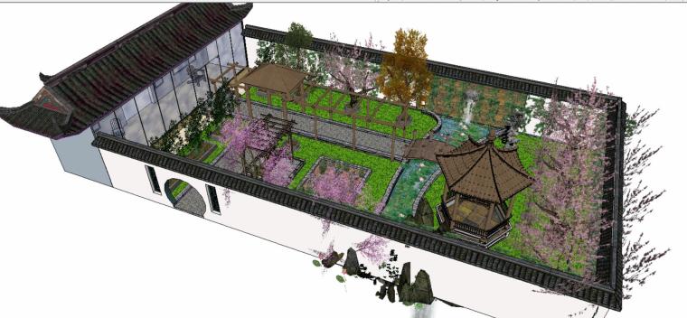苏州庭院设计模型资料下载-庭院景观设计SU模型