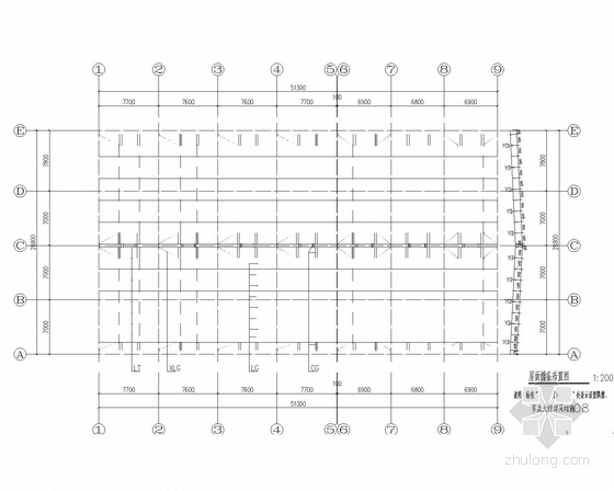 综合市场多层门式钢架结构施工图(含建施)-屋面檩条布置图