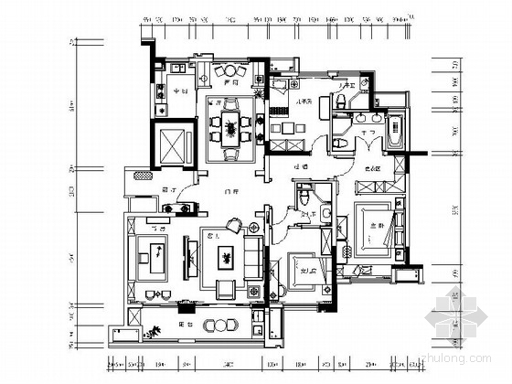 住宅空间施工图含效果图资料下载-[江苏]160㎡新中式风格样板房住宅CAD施工图（含效果图）