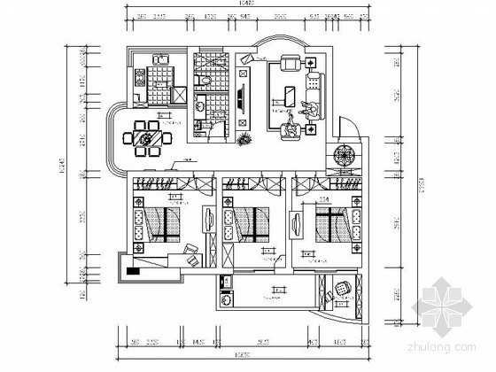 新中式三室两厅平面图资料下载-精装三室两厅装修图