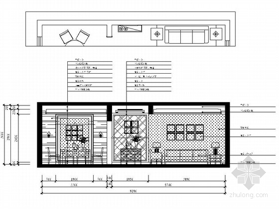[山西]精品名师设计港式风格复式样板间CAD装修施工图（含效果）客餐厅立面图 