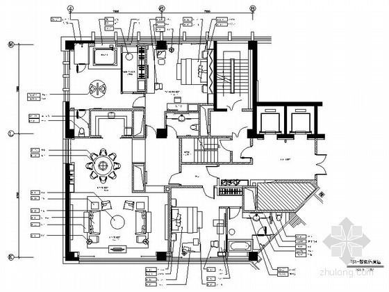 五星酒店智化设计图资料下载-[大连]总统套房室内装修设计图