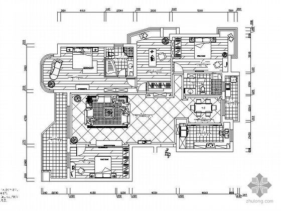 四季雅苑A型样板房资料下载-欧式四居室样板房设计图