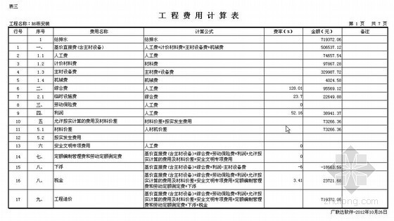 重庆市结算书资料下载-[重庆]某小区R6栋安装结算书（2012-10）