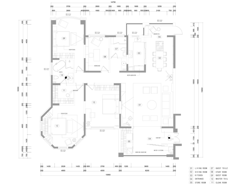 大跨度传达室效果图资料下载-张家港君临新城——200㎡灰蓝畅想住宅设计施工图及效果图