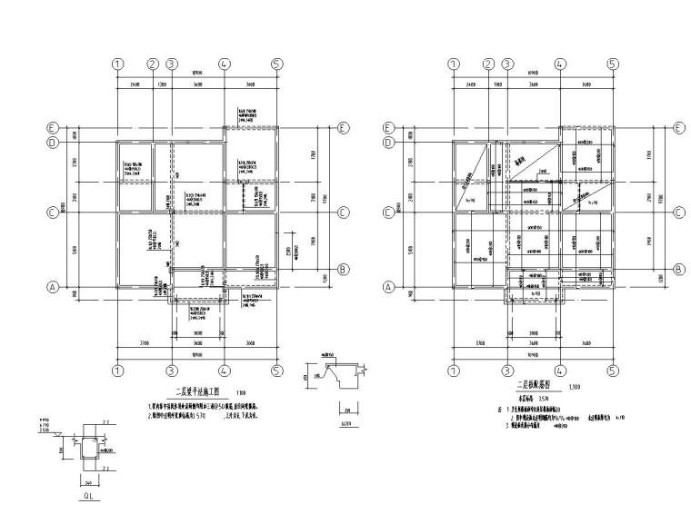 砖混结构户型为3层新农村独栋别墅施工图设计（CAD+效果图）-二层板筋图