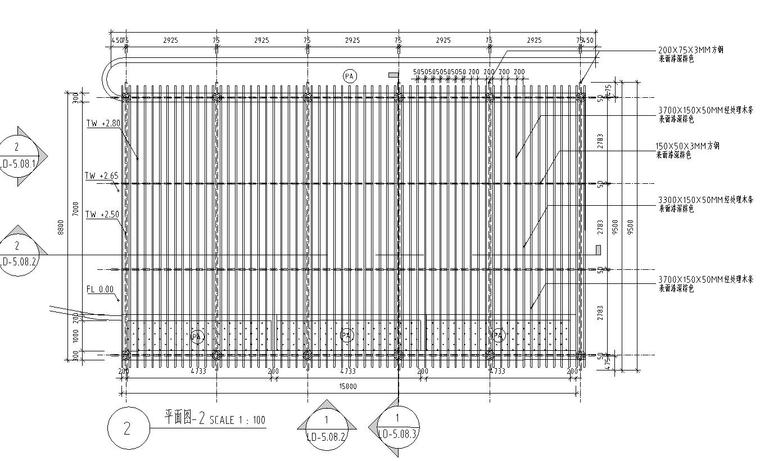 特色车库入口廊架设计详图——知名景观公司景观-顶部平面图