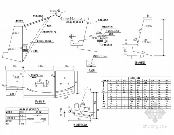 边坡喷锚及毛石砌体挡土墙支护结构施工图-挡土墙节点详图 
