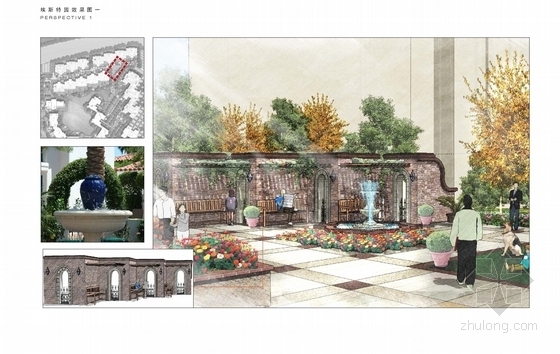 [四川]托斯卡纳风格别墅区中庭水景公园景观设计方案-效果图