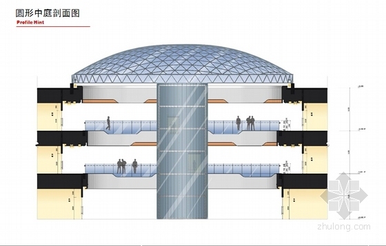[重庆]大型室内商业步行街公共空间方案设计（含效果图）中庭剖面图
