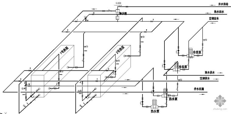 水冷热泵系统流程图资料下载-水源热泵流程图