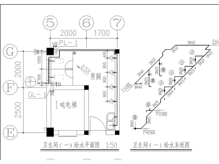 办公楼给排水消防施工图设计-卫生间（一）给水大样图.jpg