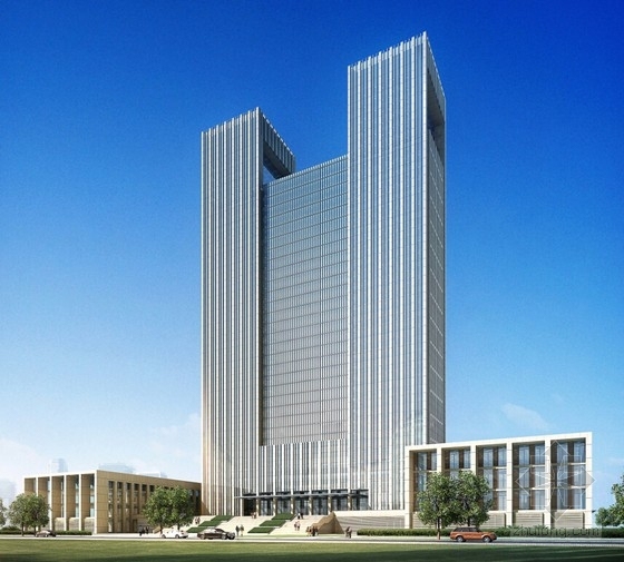 [陕西]超高层现代行政办公楼建筑设计方案文本-超高层现代行政办公楼建筑效果图 